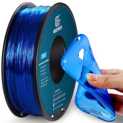 Imagen de GEEETECH Filamento de TPU 1,75 mm +/ 0,02 para impresora 3D, 1 kg, bobina, color azul transparente