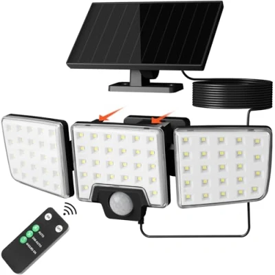 Imagen de Lepro Luz Solar Exterior Detector de Movimiento, 2 en 1, Control Remoto Separado e Integrado, Foco Impermeable IP65 con Modos Luz, 3 Cabezales, Reflector para Jardín, Garaje
