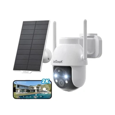 Imagen de ieGeek 3MP Camara Vigilancia WiFi Exterior Solar con Bateria Sin Cables, Visión Nocturna Color, PTZ 360 App Remoto, Humana Detección, IP65, Voz Bidireccional