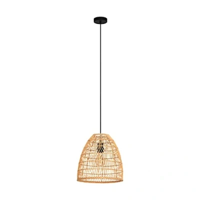 Imagen de Eglo lámpara colgante Ayesgarth, candil de 1 luz para comedor, iluminador ratán al natural y metal en negro, pendiente con casquillo E27