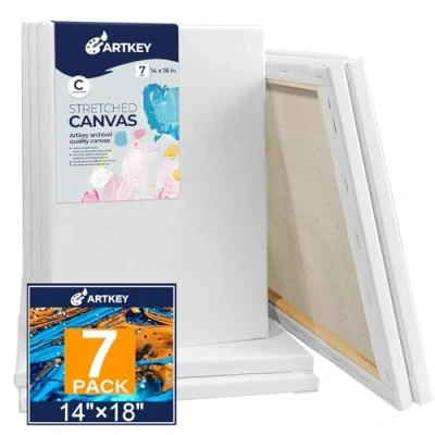 Imagen de lienzo estirado para pintar de 36 x 46 cm, paquete 7, 300 g/m², triple imprimación, sin ácidos, 100% algodón, enmarcado grande en blanco acrílicos, verter pintura al óleo