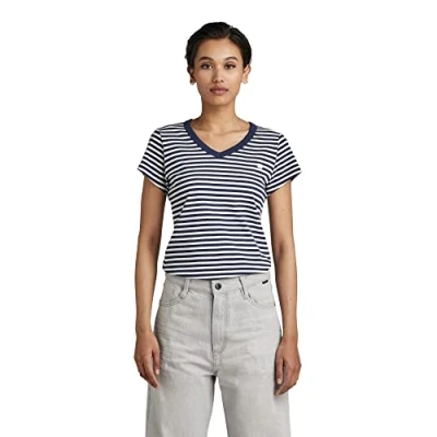 Imagen de G STAR RAW Eyben Slim V Neck Top, Tops para Mujer, Multicolor (sartho blue/milk stripe D21314 D244 8099), S