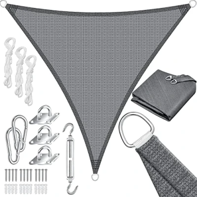 Imagen de KESSER® Vela de Sombra Protección Solar Cortavientos incluidos Material Montaje con Ojales Tela HDPE Resistente al Agua, Viento y Desgarro Cosido 5 Veces 3x3x3m Triángulo, Gris