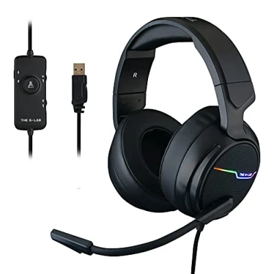 Imagen de THE G LAB Korp THALLIUM Auriculares Gaming USB 7.1 Digital Surround, Micrófono con cancelación de ruido, LED RGB Compatible PC PS4, PS5, Negro