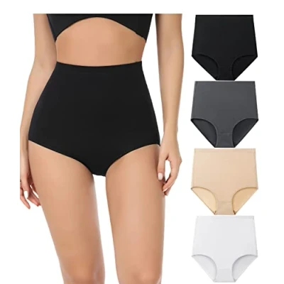 Imagen de wirarpa Bragas Mujer Algodón Elásticas Culotte Súper Cintura Alta Braguitas Cómodas Cobertura Completa Pack de 4 Multicolor Talla 2XL