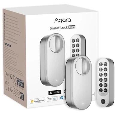 Imagen de Aqara Cerradura Inteligente U200 con lector de huella digital, Matter over Thread, Electronica Sin Llave Apple Home Key y Batería Recargable, Soporta Home, Google Alexa,Plata