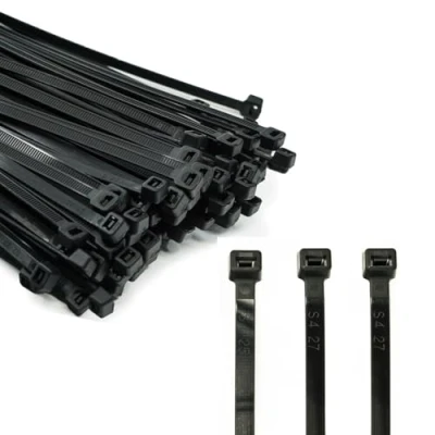 Imagen de ERKO 100 unidades de bridas para cables profesionales 200 x 4,8 mm resistentes a la radiación UV Soporte brida en negro, resistente temperatura