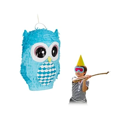 Imagen de Relaxdays Owl Búho, Piñata tierna de Animal para Rellenar tú Mismo, Cumpleaños, Colgante, Golpear, Niños, Azul, Color (10031476)
