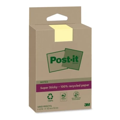 Imagen de Post it Super Sticky Notas 100 % Recicladas XXL, Canary Yellow, con Líneas, 4 Blocs, 45 Hojas por Bloc, 102 mm x 152 Extra Adhesivas Fabricadas Papel 100% Reciclado
