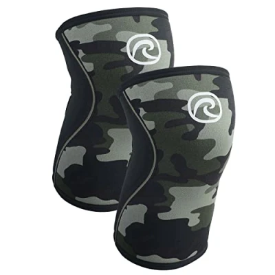 Imagen de Rehband Vendaje de rodilla, soporte rodilla 7mm para entrenamiento con pesas y levantamiento pesas, estabiliza la articulación Color:Camuflaje 1 Par, Talla:M