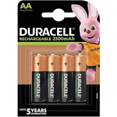 Imagen de 4 pilas recargables Duracell AA, 2500 mAh (1 blíster de baterías), (HR6/DX1500)