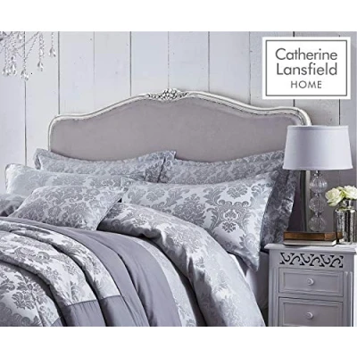 Imagen de Catherine Lansfield Damask Par de Fundas Almohada Jacquard Damasco, Color Plateado, Tela, Doble, 50 x 75 cm