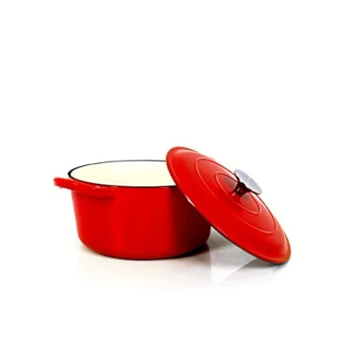 Imagen de Echtwerk cazuela de hierro fundido con revestimiento esmaltado, olla fundido, asador tapa, redonda para pan, Apta hornos, parrillas, barbacoa e inducción, Gris, 3,5 L