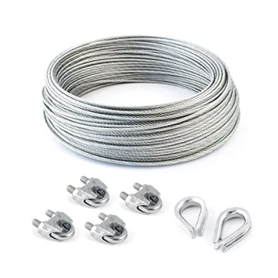 Imagen de COJUNTO 25m cuerda de alambre galvanizado 10mm hebra: 6x37 + 4 abrazaderas 2 dedales