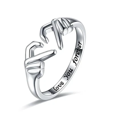 Imagen de HMOOY Anillo De Gestos En Forma Corazón,Ajustador Anillos Acero Inoxidable Hip Hop Plata Mujer Las Parejas Prometen Joyas, HMR1002601