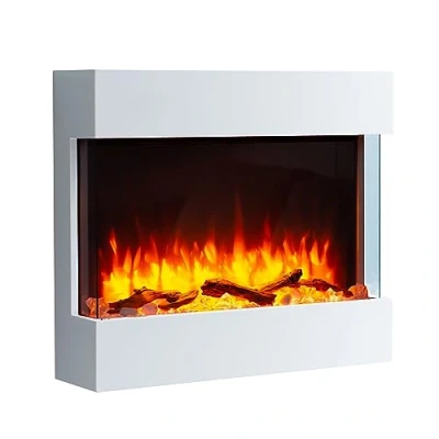 Imagen de BALDERIA Chimenea eléctrica de pared Alva Efecto llama 3D Calefacción 2000 W Iluminación ambiental LED Mando a distancia, temporizador, encendido programable y termostato Blanco