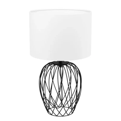 Imagen de Eglo lámpara de sobremesa Nimlet, luz única, skandi, iluminación cabecera textil en blanco y metal negro, con interruptor, casquillo E27