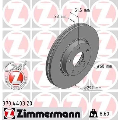 Imagen de ZIMMERMANN 370.4403.20 Disco de freno 297 28 6/5 5 114 ventilación externa revestido MAZDA: CX I, II