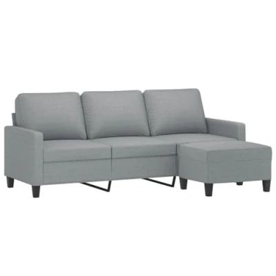 Imagen de vidaXL Sofá de 3 plazas con Taburete Tela Gris Claro 180 cm