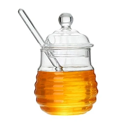 Imagen de GuDoQi Tarro De Miel Con Cuchara Y Tapa Vaso Transparente Jarabe Para Almacenamiento Dispensación Juego