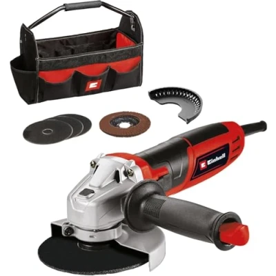 Imagen de Einhell Amoladora angular TC AG 125/850 Kit (850 W, 12.000 rpm, profundidad de corte 28 mm, máx. diámetro disco 125 incl. 3 discos corte, 1 lijado lamas y bolsa Einhell)