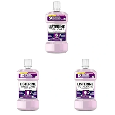 Imagen de LISTERINE Total Extra Mild (500 ml), enjuague bucal protector sin alcohol contra la caries dental con acción 6 en 1, antibacteriano que protege problemas de encías, hasta 24
