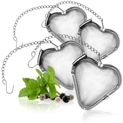 Imagen de com four® 4X colador de té Acero Inoxidable 304, Apto para lavavajillas Huevo Ø 5,5 cm Suelto, Especias y Hierbas Filtro Malla Fina con Cadena