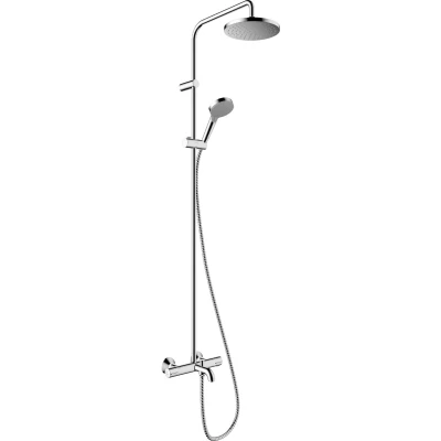 Imagen de hansgrohe Vernis Blend sistema de ducha lluvia con termostato para bañera, (⌀ 205 mm) grifo , mano (2 chorros), flexo, barra, fija redondo (1 chorro), cromo, 26274000
