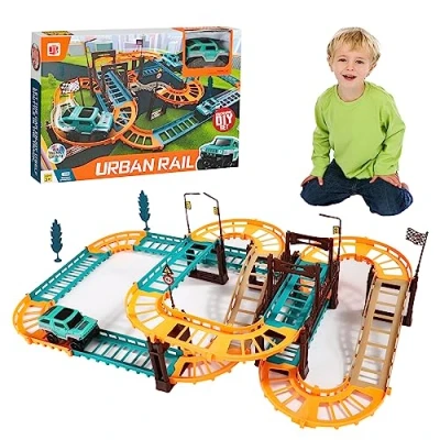 Imagen de Juguetes de Pista Coche para Niños, Pistas Carreras Construcción, Juego Circuito Coches Trenes Camiones, Vías Tren Regalos Niños Niñas 3 4 5 6 7 8 Años