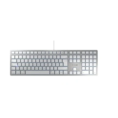 Imagen de CHERRY KC 6000 SLIM FOR MAC, Teclado Mac con Cable (Conexión USB A), Distribución de Alemán (QWERTZ), Teclas Silenciosas, Diseño Plano, Blanco/Plateado