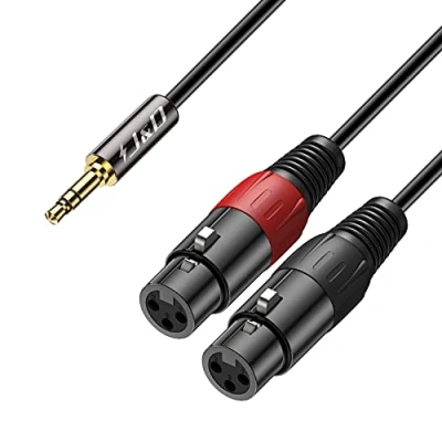 Imagen de J&amp;D 3.5mm (1/8&quot;) Macho a Doble XLR Hembra Cable, 2 TRS Interconexión Desequilibrada Adaptador de Cable Audio Estéreo para Cámara Teléfono Inteligente Micrófono Portátil, 1,8 Meter