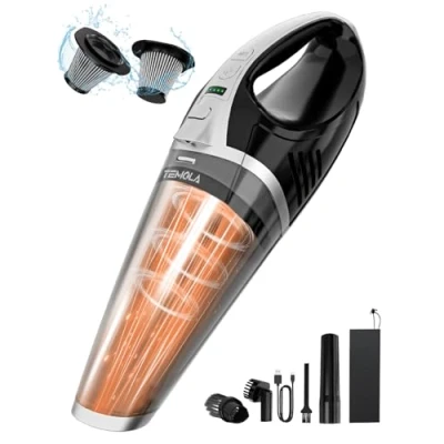 Imagen de TEMOLA Aspiradora de Mano, Aspirador Mano Potente con Luces LED, Mini 2 Velocidades 15000Pa/10000Pa, Coche HEPA Filter para hogar, sofá, Mascota, automóvil, Cocina