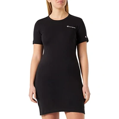 Imagen de Champion Legacy American Classics W Soft Cotton 1x1 Rib Small Logo Slim Vestido, Negro, XL para Mujer