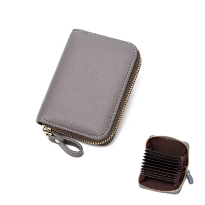 Imagen de ZMREN Titular de Tarjeta Credito, RFID Bloqueo Carteras, Fundas para Tarjetas crédito, Crédito Tarjetero con Cremallera Gris
