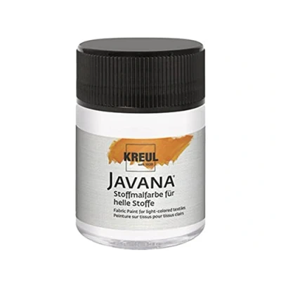 Imagen de KREUL 91953 Javana pintura para tejidos claros y oscuros, 50 ml bote blanco, color brillante a base de agua, carácter pastoso, estampar estarcir