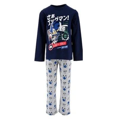 Imagen de Sonic The Hedgehog Pijamas para Niño, Camiseta y Pantalon Largo Conjunto 2 Piezas Diseño el Erizo Pijama Algodon Suave Azul, Talla 8 Años Azul