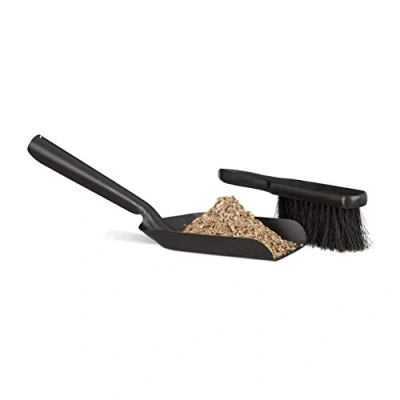 Imagen de Relaxdays Recogedor para Chimenea con Cepillo, Acero, Negro, 13 x 41 cm