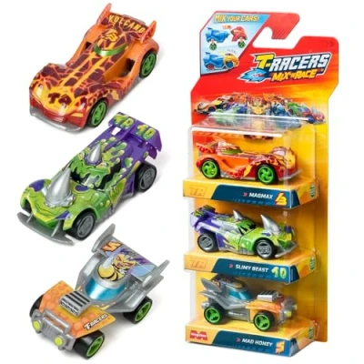Imagen de T RACERS Mix &#039;N Race 3 Pack de Coches coleccionables. desmontables en dos partes y con piezas intercambiables. 1/4