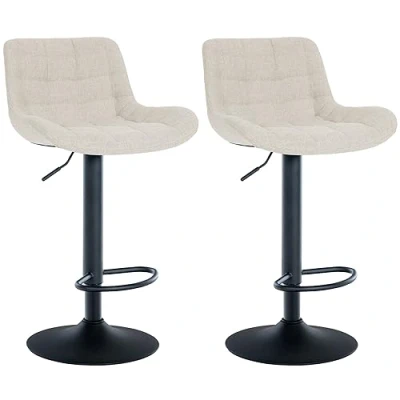 Imagen de CLP Set de 2 Taburetes Bar Tover En Tela, Polipeil o Terciopelo I Sillas Cocina con Base Metálica &amp; Reposapiés, Color:Crema, Material Base:Tela