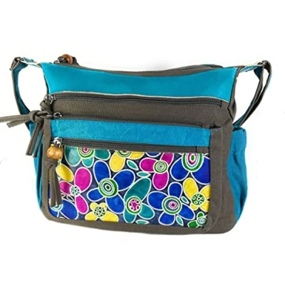 Imagen de Macha Bolso Indio Algodón y piel bandolera Para Mujer Étnico Boho Hippie (Gris)