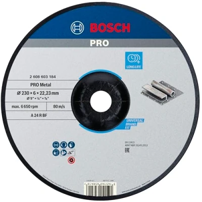 Imagen de Bosch Professional 1x Disco de Desbaste Acodado Standard for Metal (para Metal, Ø 230 x 6 mm, Accesorios Amoladora)