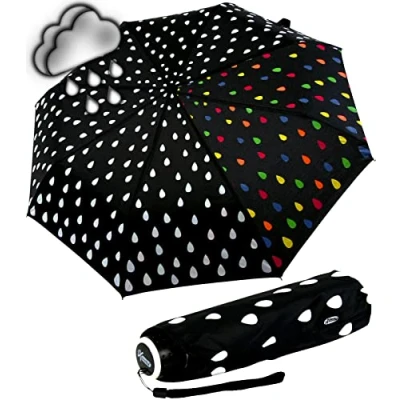 Imagen de iX brella Sombrilla de fibra vidrio, impresión húmeda automática, cambio color cuando está mojado, paintdrops, Gotas lluvia., Taschenschirm Handöffner