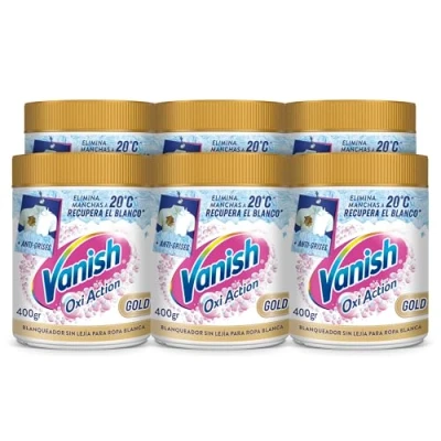 Imagen de Vanish Oxi Action Gold Quitamanchas multibeneficio, blanqueador y potenciador del lavado, para ropa blanca, En Polvo, sin lejía Megapack 2,4kg (6x400gr)