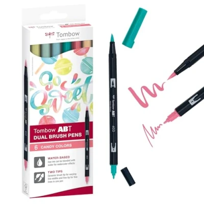Imagen de Rotulador tombow acuarelable doble punta fina/pincel colores candy caja de 6 unidades surtidos