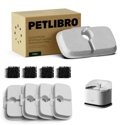 Imagen de PETLIBRO Filtros Fuente Gatos, 4 Filtro para Gatos Compatibles con Dockstream RFID Bebedero PLWF305, Filtración Vertical de Agua