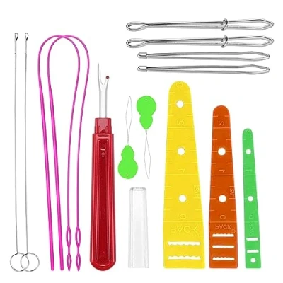 Imagen de Juego de enhebradores, 14 unidades, enhebrador agujas, cinta goma, cordón, agujas Bodkin, hilo aguja flexible para manualidades, costura, accesorios costura