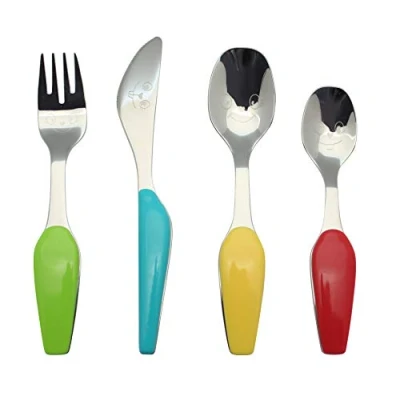 Imagen de Exzact Cubertería Infantil 4 Pieza para niños de Acero Inoxidable 1 x Cena Cuchillo, Tenedor, Cuchara, Cuchara pequeña (WF220)