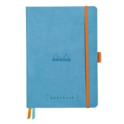 Imagen de RHODIA 117576C Goalbook Cuaderno flexible (A5, 240 páginas, papel Clairefontaine blanco, 90 g, 2 correas, cierre elástico, tapa de piel sintética), color turquesa