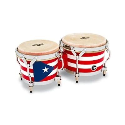 Imagen de LP Matador Bongos de madera, con diseño Bandera Puerto Rico, 7 1/4&quot; y 8 5/8&quot;