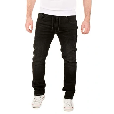 Imagen de WOTEGA Noah Pantalones Vaqueros para Hombres Jeans de Mezclilla Joggers Algodón, Negro (Phantom Black 3R4205), W32/L32